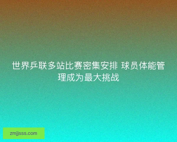 世界乒联多站比赛密集安排 球员体能管理成为最大挑战