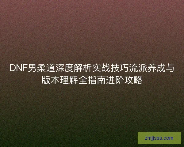 DNF男柔道深度解析实战技巧流派养成与版本理解全指南进阶攻略