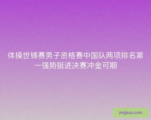 体操世锦赛男子资格赛中国队两项排名第一强势挺进决赛冲金可期
